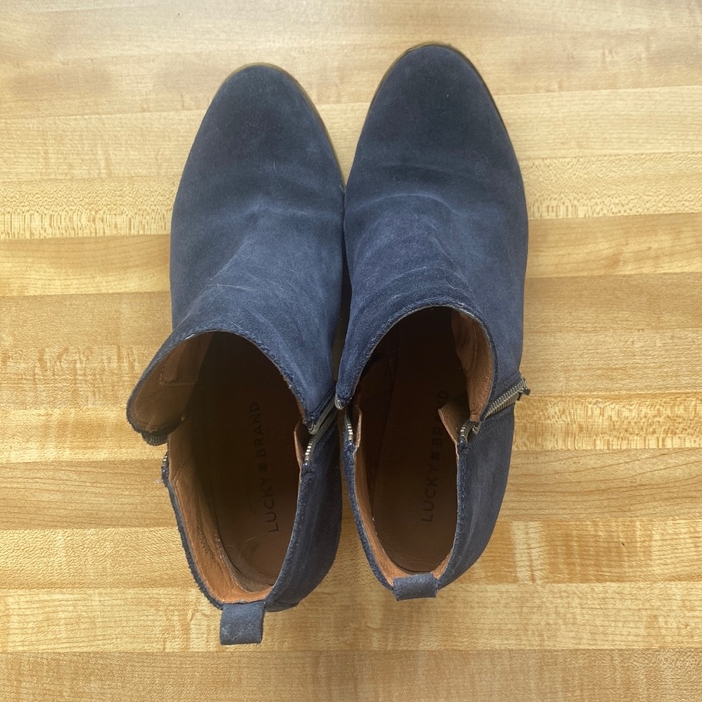Lucky brand navy booties with zip